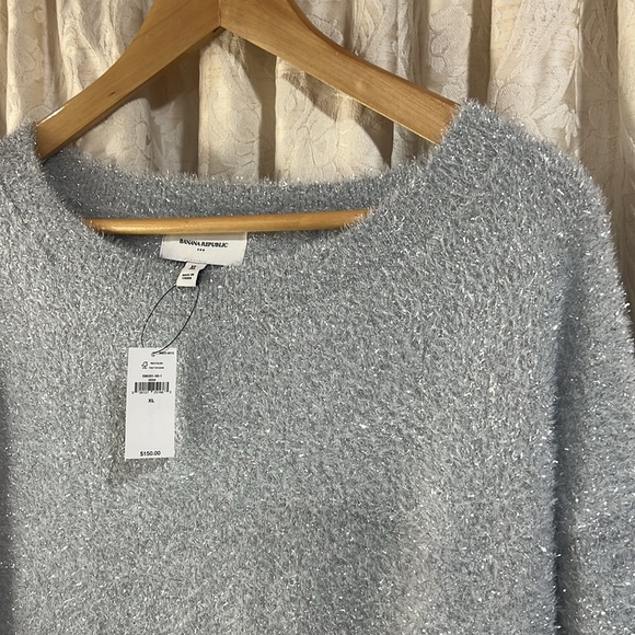 NWT Banana Republic Silver TINSEL MINI SWEATER DRESS Size XL - Picture 5 of 5